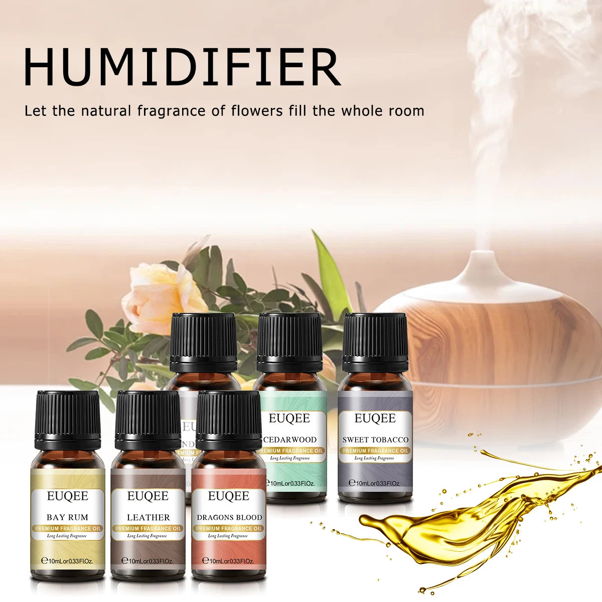 EUQEE 6pcs Fragrance Oil Set for Diffuser – Coffee, Pumpkin Pie, Pine, & More