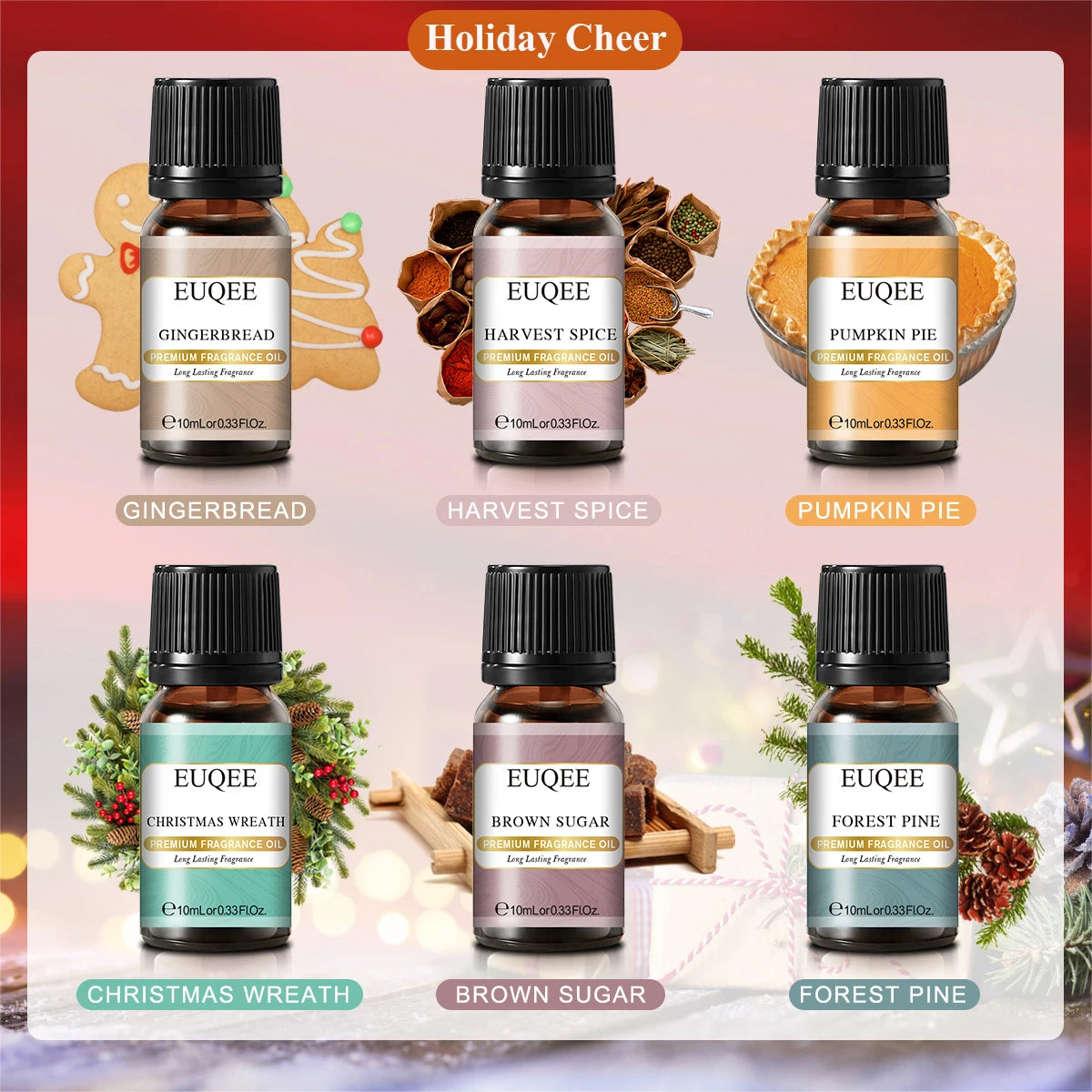 EUQEE 6pcs Fragrance Oil Set for Diffuser – Coffee, Pumpkin Pie, Pine, & More