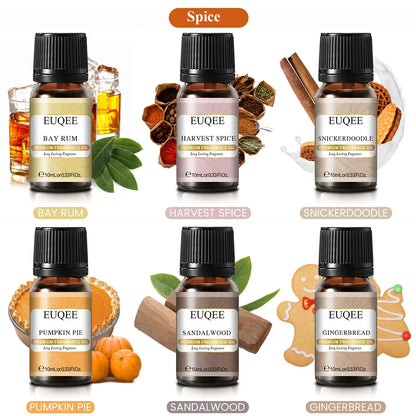 EUQEE 6pcs Fragrance Oil Set for Diffuser – Coffee, Pumpkin Pie, Pine, & More