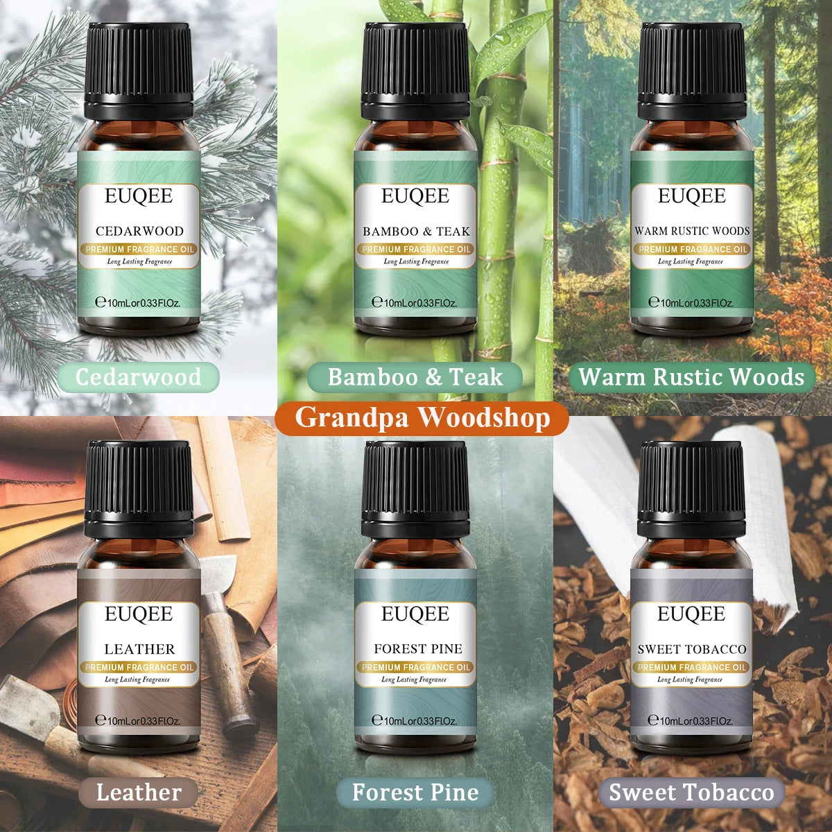 EUQEE 6pcs Fragrance Oil Set for Diffuser – Coffee, Pumpkin Pie, Pine, & More